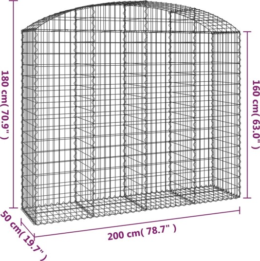 vidaXL Gabionkurv buet 200x50x160/180 cm galvanisert jern vidaXL Gabionkurv buet 200x50x160/180 cm galvanisert jern