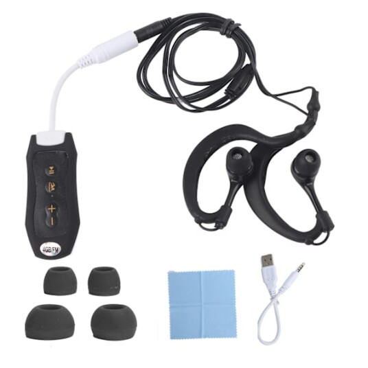 4GB IPX8 Vanntett FM MP3 spiller med øretelefonklips for dykking sport og musikk
