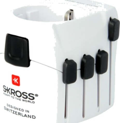 Skross World Adapter Pro Jordet Hvit Reiseadapter med 2 USB-uttak Skross World Adapter Pro Jordet Hvit Reiseadapter med 2 USB-uttak