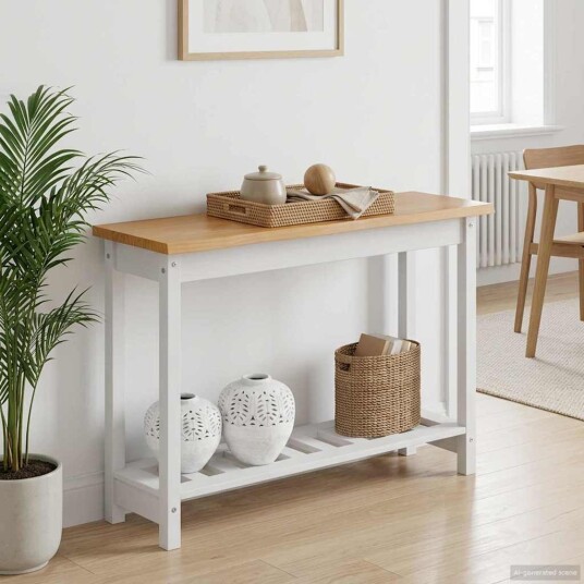 VidaXL Konsollbord med hylle EKAI Hvit 112 x 35 x 76 cm Heltre furu