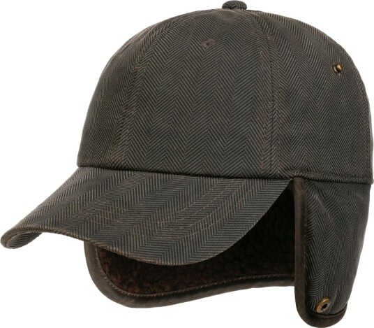 Stetson Herringbone Cap with Ear Flaps Mud Black 57/M
