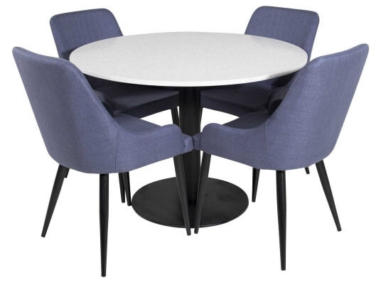 Venture Design Razzia & Plaza spisegruppe Hvit/blå 4 st stoler & bord 106 cm