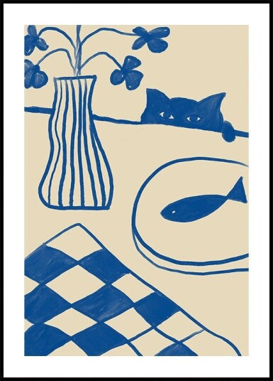 Blue Cat And Fish Plakat Plakat / 100x150cm Blue Cat And Fish Plakat Plakat / 100x150cm