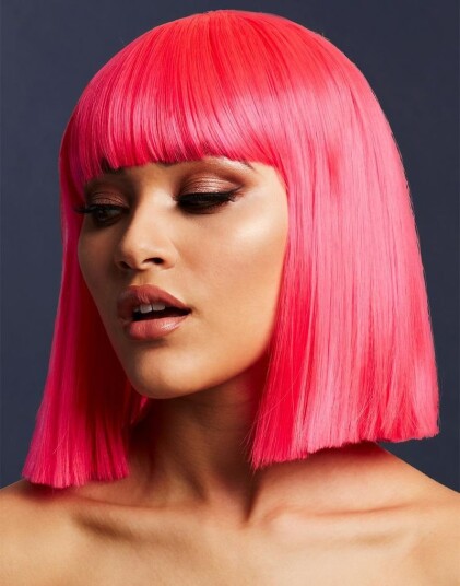 Lola Deluxe Wig Kan Styles! Rosa Parykk med Rett Bob Frisyre