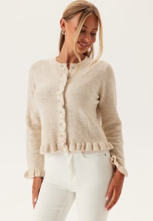 Pieces Pclydia Ls Frill Knit Cardigan Birch Detail:Melange XL