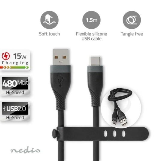 Nedis USB-kabel | USB 2.0 | USB-A Han | USB-C™ Hann | 15 W | 480 Mbps | Nikkel belagt | 1.50 m | Rund | Silikon | Sort | Boks Nedis USB-kabel | USB 2.0 | USB-A Han | USB-C™ Hann | 15 W | 480 Mbps | Nikkel belagt | 1.50 m | Rund | Silikon | Sort | Boks