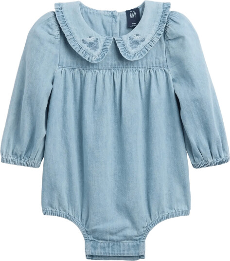 GAP Baby Embroidered Denim Bubble Bodysuit Blue 56/62