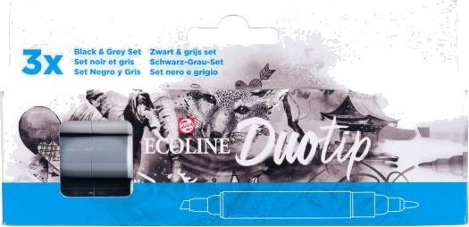 Ecoline Duotip Marker-Set Black & Grey | 3 Farger Ecoline Duotip Marker-Set Black & Grey | 3 Farger
