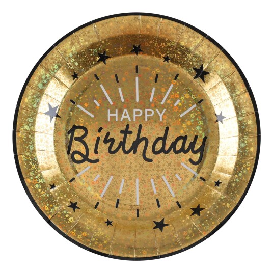 Santex Papptallerken Sparkling Happy Birthday Svart/Gull - 10-pakning