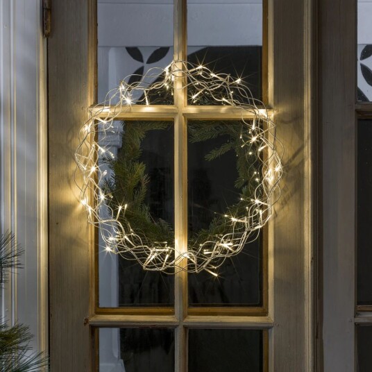 Konstsmide Julekrans med lys 45 cm varmhvit led - Sølv