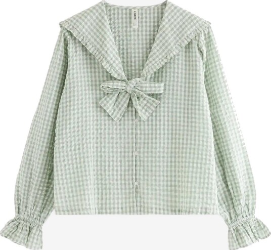 Lindex Pyjama Shirt In Seersucker LIGHT DUSTY GREEN M