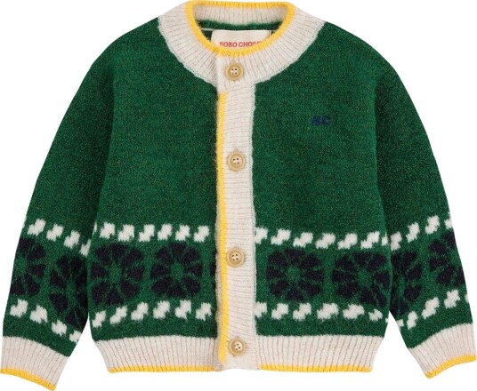 Bobo Choses Cardigan Strikk Ull Kaleidoscope jacquard Gr Bobo Choses 18 md Cardigan Grønn