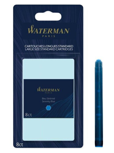 Waterman Fountain Pen Ink Cartridges  Long  Serenity Blå  8 Count  Blister Pack