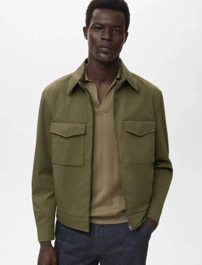 Mango Cotton Jacket With Pockets - Khaki green - M Mango Cotton Jacket With Pockets - Khaki green - M