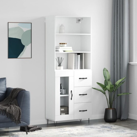 vidaXL Highboard hvit 69,5x34x180 cm konstruert tre 8720845928681