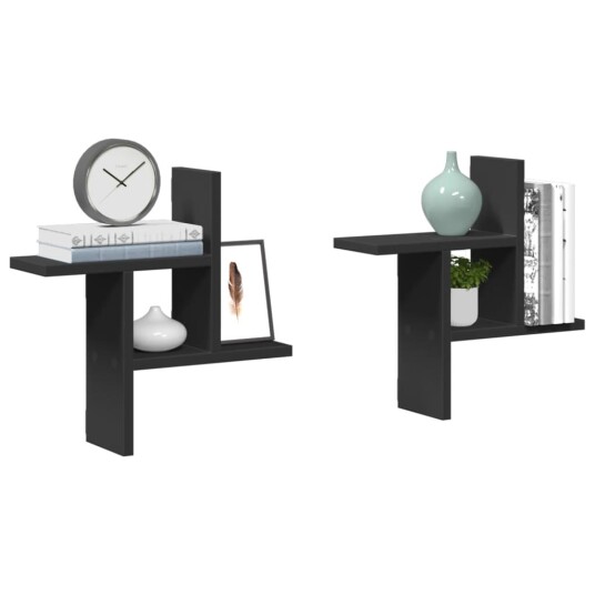  Vegghyller 2 stk svart 38x12x38 cm konstruert tre