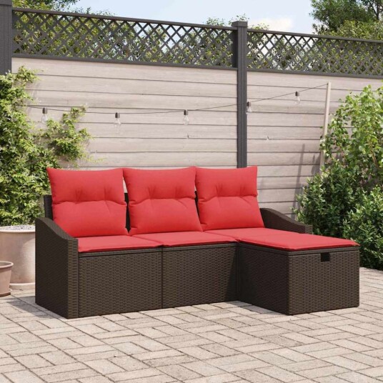 vidaXL Sofa sett 4 stk. Brun Poly rattan