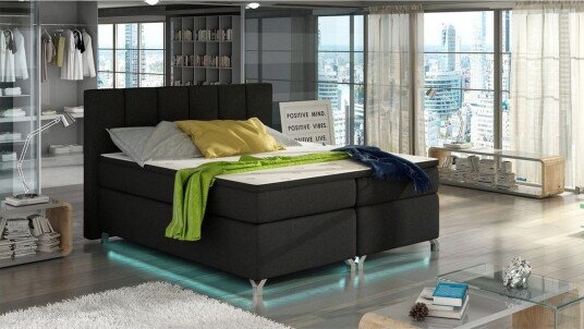 Box Spring Eltap Basilio med LED Sawana 14 Svart 180x200 cm