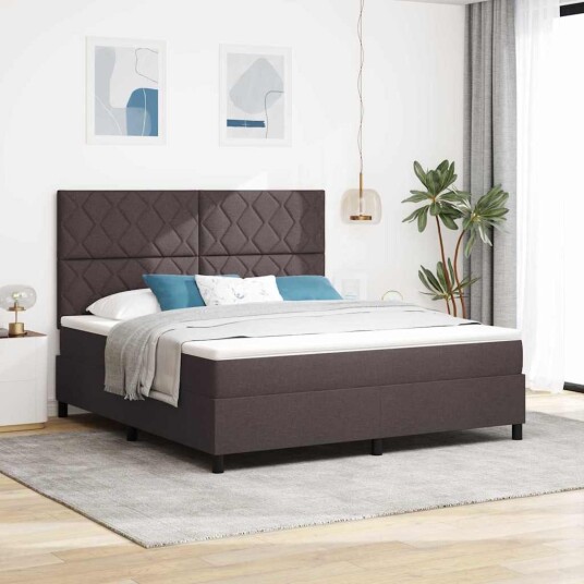  Box Spring Seng med Madras Mørk Brun Super King Stoff