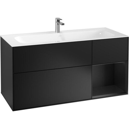 VILLEROY & BOCH FINION SERVANTSKAP 120 SVART MATT LAKK M/LYS HØYRESTILT SVART MATT HYLLE VILLEROY & BOCH FINION SERVANTSKAP 120 SVART MATT LAKK M/LYS HØYRESTILT SVART MATT HYLLE