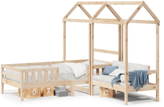 Sett med seng og benk med tak 90x200 cm heltre furu 8721102670725