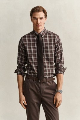 Gant Regular Fit Twill Checked Shirt Faded Taupe