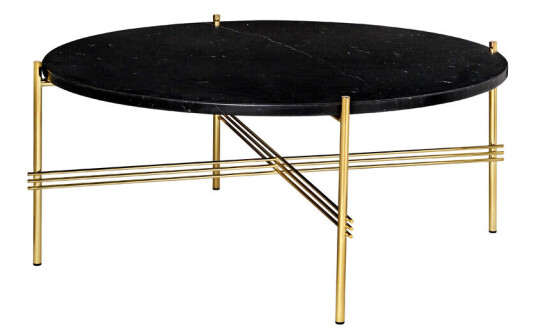 Gubi TS Round sidebord black marquina marble, Ø 80 cm, messingstativ