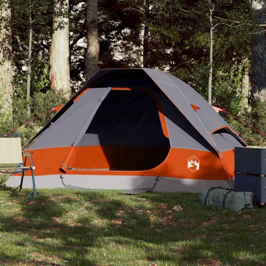 vidaXL telt for camping 2 personer grå og oransje vanntett
