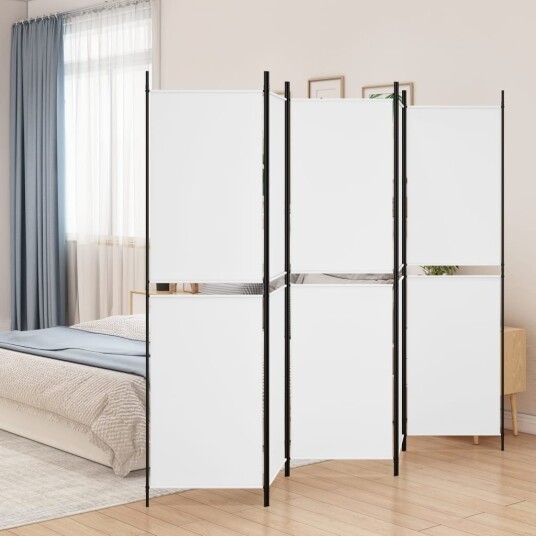 vidaXL Romdeler med 5 paneler hvit 250x200 cm stoff