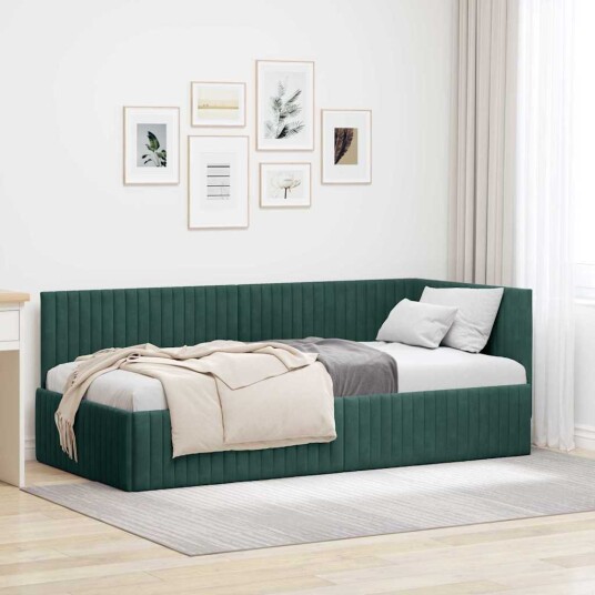 Hjørnesengramme med hodegjerde Mørkegrønn 90 cm x 190 cm Fløyel