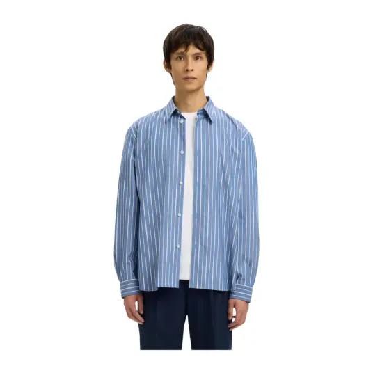 Selected Slhrlxben Stripe Ls Shirt Blue L