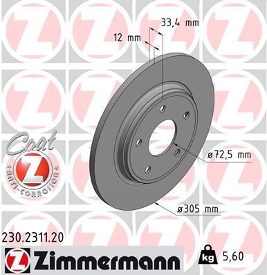 Bremseskive ZIMMERMANN 230.2311.20