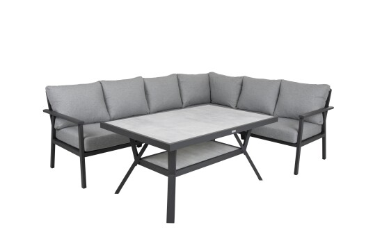 Brafab Samvaro sofagruppe Antrasitt med grå pute 2 st 2 seter ende hjørne midtdel & bord 140x90 cm