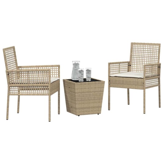 3-delt hagebistrosett med puter i beige polyrotting 3-delt hagebistrosett med puter i beige polyrotting