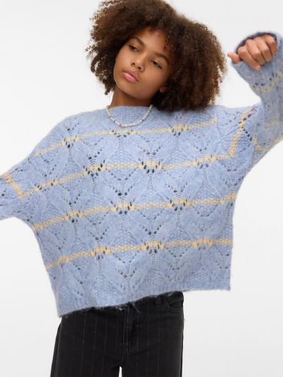 Vero Moda Girl New Hatty Long Sleeve O Neck Stitch Pullover Blå 116