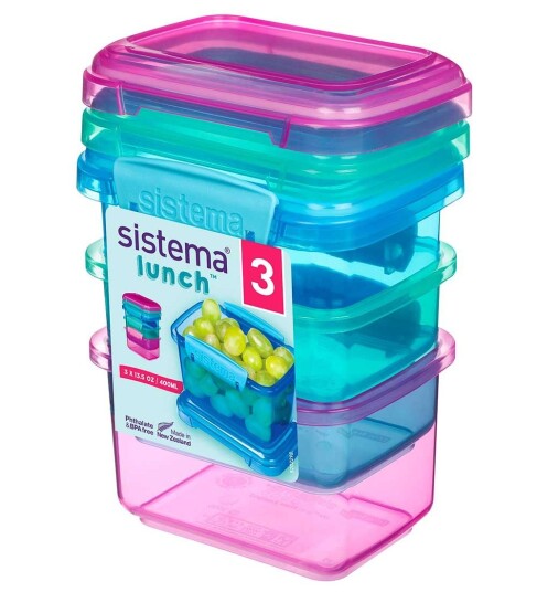 Sistema Lunch oppbevaringsboks 3-pak 400 ml blå rosa grønn - 3 Stk - 400 ml Sistema Lunch oppbevaringsboks 3-pak 400 ml blå rosa grønn - 3 Stk - 400 ml