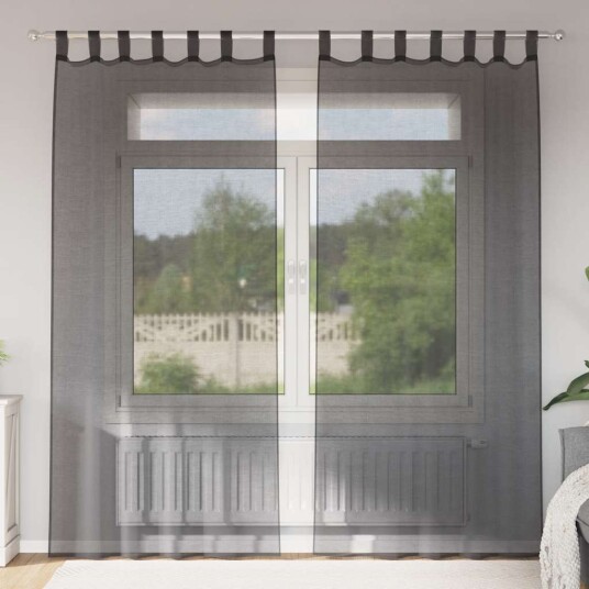 Voile gardiner med stanglommer 2 stk svart 8721158551856