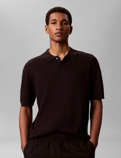 Calvin Klein Ss Lightweight Pattern Polo Swtr   Black   S