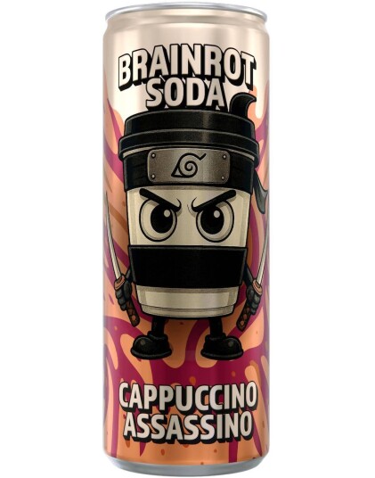 Brainrot Soda Cappuccino Assassino Sukkerfri Brus med Bringebær og Sukkerspinnsmak 250 ml Brainrot Soda Cappuccino Assassino Sukkerfri Brus med Bringebær og Sukkerspinnsmak 250 ml