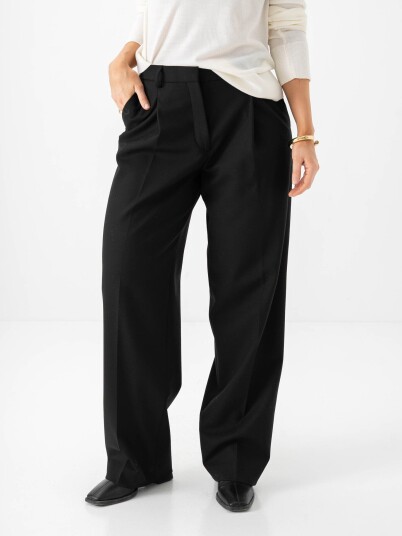 Selected Femme Wide Rita Lano Mid Waist Pant Sort 36/32