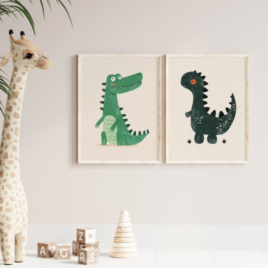 Namly Design Plakat Dinosaur og Krokodille / Sett av 2 POSTEROOXJPC