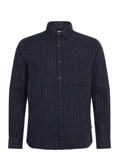 Knowledge Cotton Apparel Organic Cotton Striped Shirt Gots - Navy - S