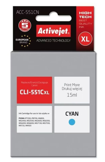 Original blekkpatron Activejet ACC-551CN Cyan