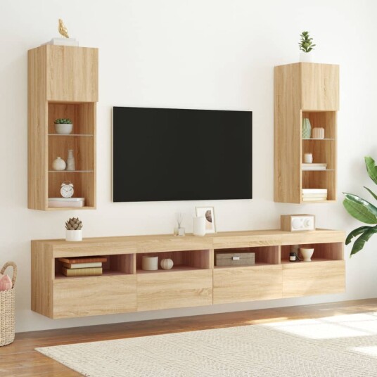 TV benker med LED lys 2 stk sonoma eik 30,5x30x90 cm TV benker med LED lys 2 stk sonoma eik 30,5x30x90 cm