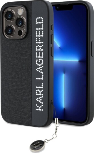Karl Lagerfeld Saffiano Rhinestones & Charm Mobildeksel til iPhone 15 Pro Svart