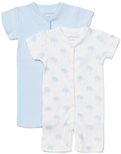 Tiny Treasure Summer Jumpsuit 2-Pack White/Palm 62 Tiny Treasure Summer Jumpsuit 2-Pack White/Palm 62