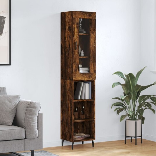 vidaXL Highboard røkt eik 34,5x34x180 cm konstruert tre 8720845488048
