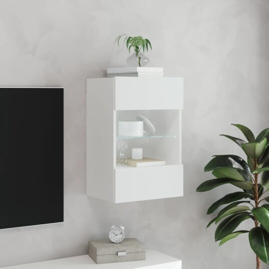 vidaXL Vegghengt TV-benk med LED hvit 40x30x60,5 cm 8721012256620 vidaXL Vegghengt TV-benk med LED hvit 40x30x60,5 cm 8721012256620