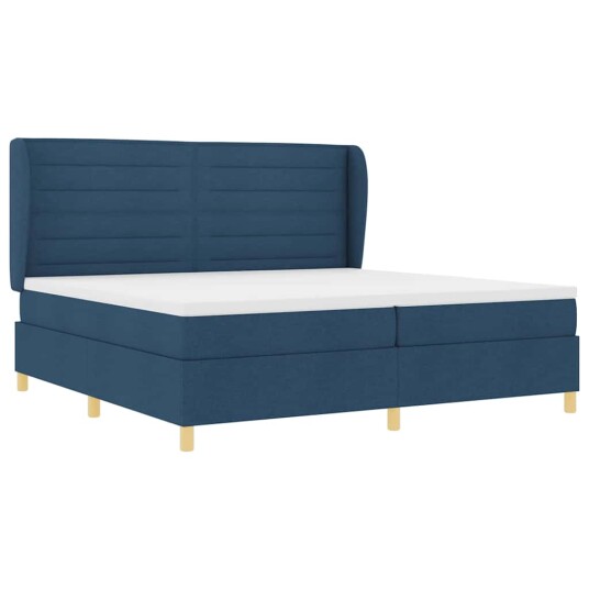 Box Spring Seng med Madrass Blå 200x200 cm Stoff
