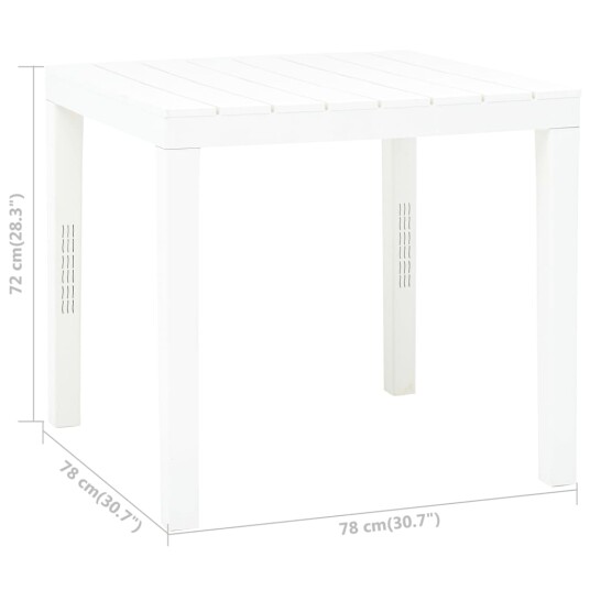 vidaXL Hagebord hvit 78x78x72 cm plast